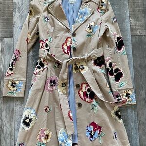 Anthropologie Elevenses Beige Floral Coat with Belt 4